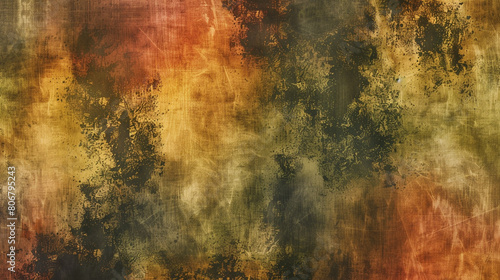 A bohemian tie-dye print in earthy tones of rust olive green and mustard yellow inspired by the rich colors and textures of the natural world perfect for adding a touch of rustic charm to boho-chic photo