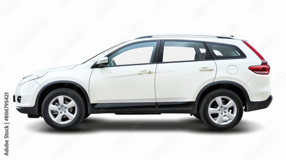 Isolated Car. White SUV Auto Side View on White Background