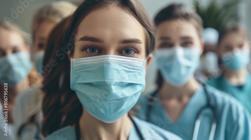 Masks Medical. Group of Female Medical Professionals in Masks with Blurred Background
