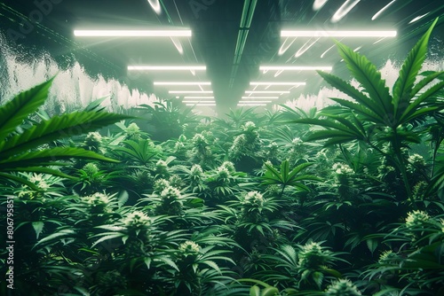lush indoor cannabis grow room with vibrant green plants under bright lights 3d render photo