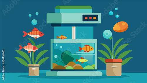 No need to worry about overfeeding your fish with this smart aquarium that dispenses food in controlled portions preventing excess waste and keeping. Vector illustration