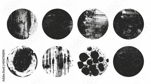Black watercolor horizontal grunge round stains set