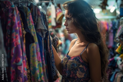 Beautiful woman buying clothes, Generative AI