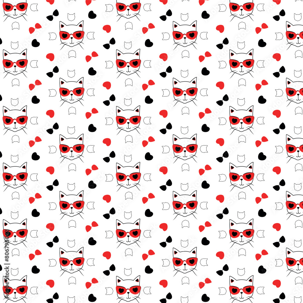 Naklejka premium girly cute cate faces vector line art illustration