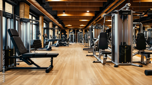 Fototapeta Naklejka Na Ścianę i Meble -  Interior of a comfortable sports club or fitness gym with exercise equipment