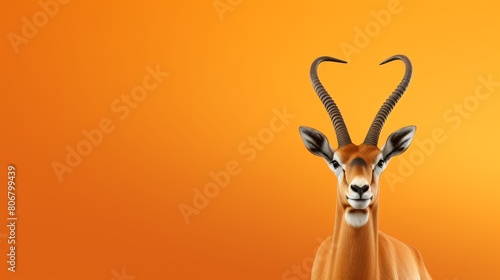 A graceful antelope standing in front of a striking orange background