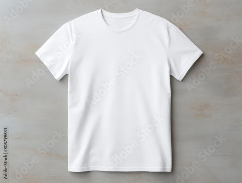 Classic white t-shirt mockup, front view, on a linen background to emphasize simplicity and elegance,