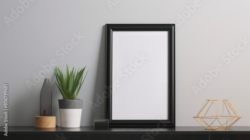 Frame mockup in a minimalist setting  against a light wall with a single piece of subtle artwork 