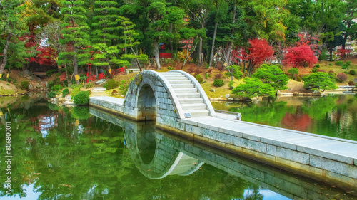 Bridge over the lake in Shukkeien Gardens in Hiroshima,
Japan photo