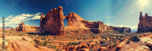 Desert Rock. Panoramic View of Arches National Park in Utah, United States