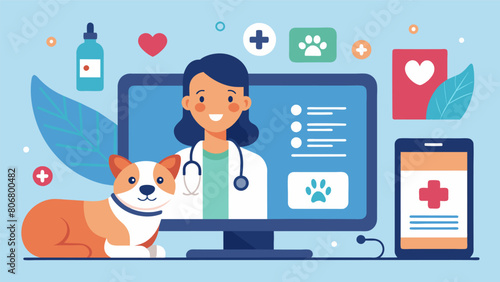 A pet telemedicine platform offers online courses for pet owners to learn about preventative care and common health issues for their furry friends.. Vector illustration photo