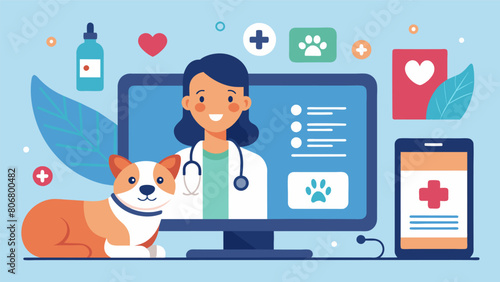 A pet telemedicine platform offers online courses for pet owners to learn about preventative care and common health issues for their furry friends.. Vector illustration