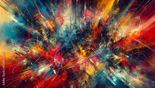 Abstract expressionist art with chaotic scribbles and intense colors. Abstract background 