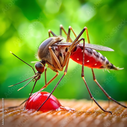 Wallpaper Mural Mosquito drinks human blood on green background Torontodigital.ca