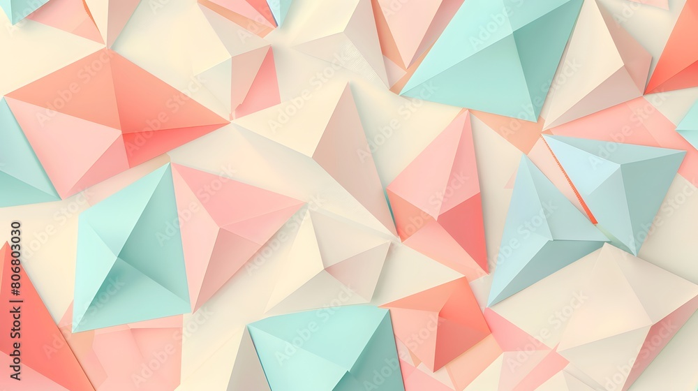 Modern Abstract Geometric Background with Pastel Colored 3D Triangles in Pink, Blue, Cream for Wallpapers, Web Design, Decorative Art Modern Abstract Geometric Background with Pastel Colored 3D Triangles in Pink, Blue, Cream for Wallpapers, Web Design, Decorative Art