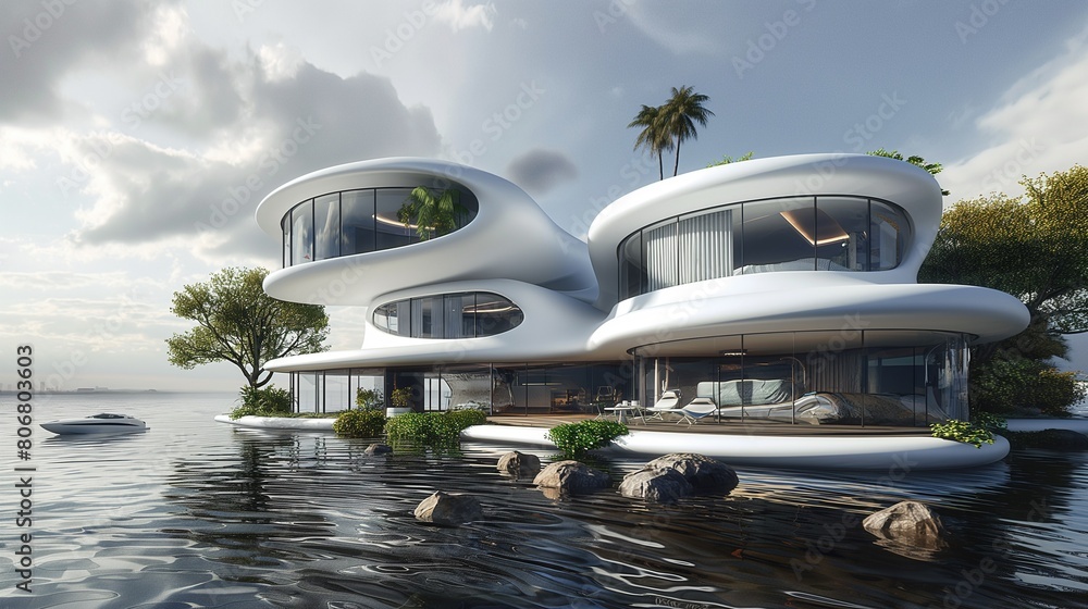 Obraz premium A Floating House On A Lake.