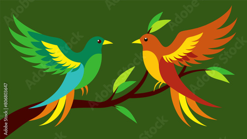 Birds flitted from branch to branch their colorful feathers a striking contrast against the sea of green and brown..