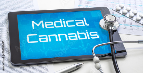 A tablet with the word Medical cannabis on the display