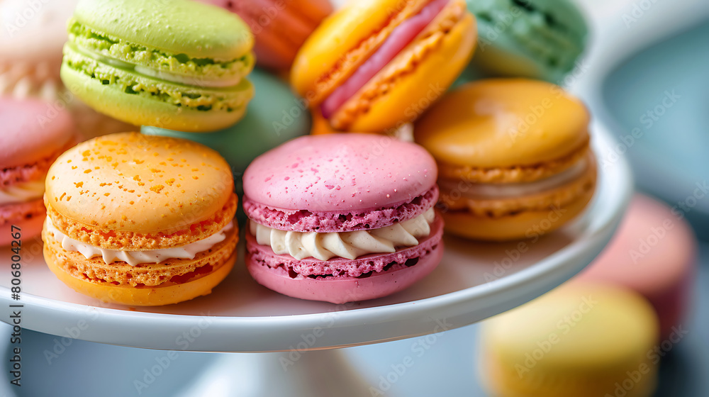 Colorful almond cookies, food photography of yammi dessert, vibrant colours Colorful almond cookies, food photography of yammi dessert, vibrant colours