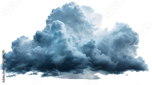 A dramatic thundercloud with lightning striking down isolated on a white transparent background photo