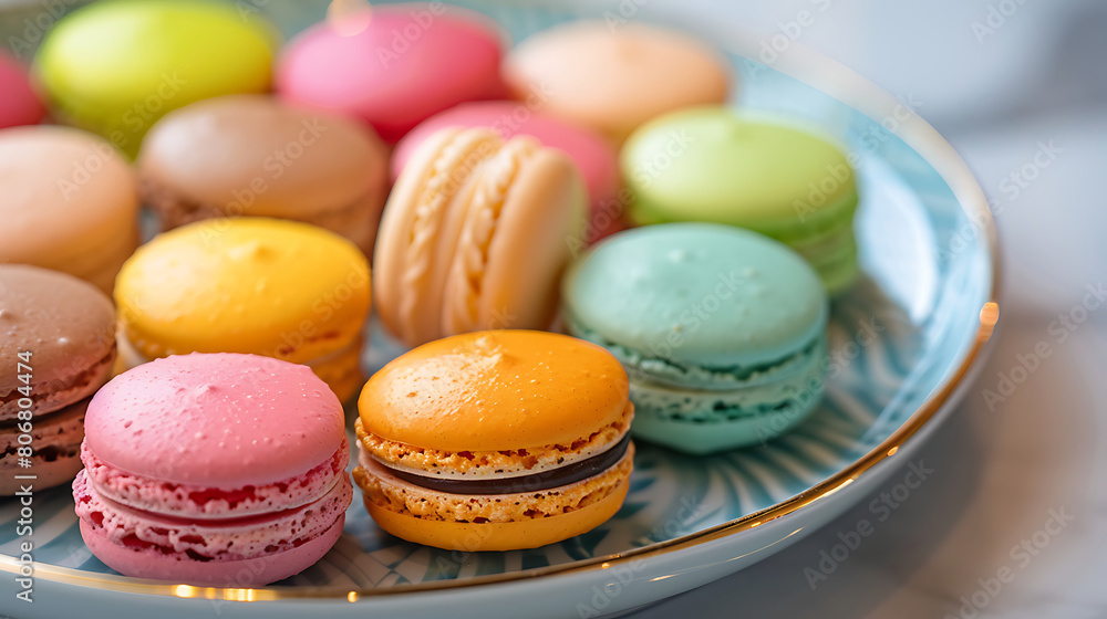 Colorful almond cookies, food photography of yammi dessert, vibrant colours Colorful almond cookies, food photography of yammi dessert, vibrant colours