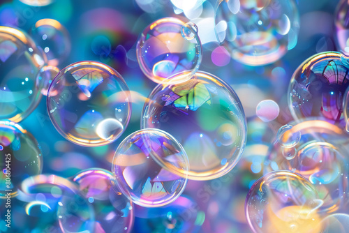 Luminescent bubbles floating in a spectrum of hues, super realistic