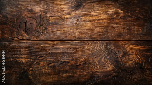 A dark wooden background with a knot in the center. The wood grain is visible and the texture is rough.