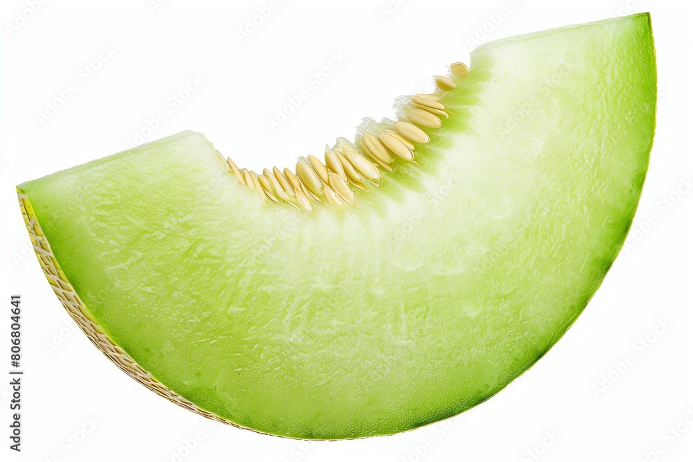 A slice of honeydew melon isolated on a white background. A slice of honeydew melon isolated on a white background.