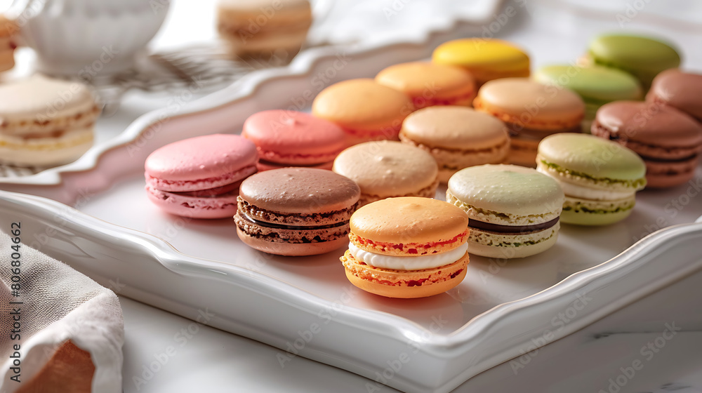 Colorful almond cookies, food photography of yammi dessert, vibrant colours Colorful almond cookies, food photography of yammi dessert, vibrant colours