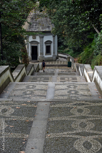 Traditional Portuguese style pavement called Calçada in the stairs of the Bom Jesus do Monte sanctuary near Braga, Portugal © hectorchristiaen