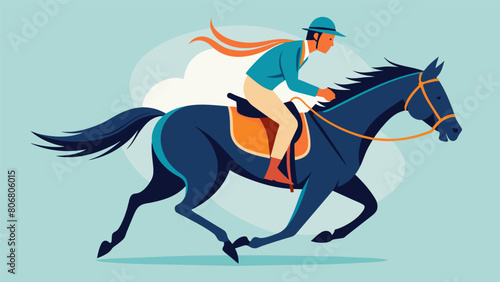 A skilled player demonstrating perfect control over their powerful mount making a difficult back shot while riding at top speed.. Vector illustration