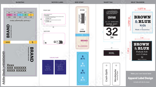 Barcode Label, Apparel Label, Garment Label, Cloth Label, Hangtag, Sticker, Round Sticker, Size sticker, Heat transfer, neck labels, Woven, Price tag, Full package, Cloth Branding