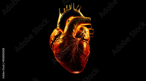 anatomy of human heart isolated on  Black Background for Wallpaper Glowing Red Heart © Samra