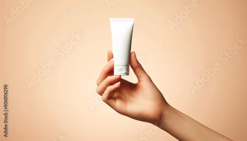a human hand holding empty cream tubes photo