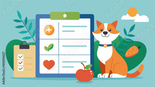 A petfriendly meal planner that suggests healthy and nutritious recipes for your pet specifically tailored to their breed and nutritional needs.. Vector illustration