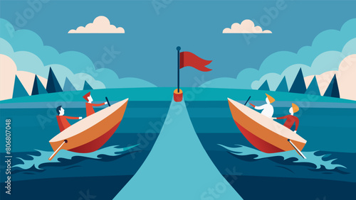 As the boats draw closer to the finish the intensity of the race reaches a peak with teams giving their all to cross the line first.. Vector illustration