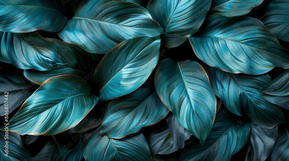A close-up of numerous green leaves with blue ones at the tops and bottoms A close-up of numerous green leaves with blue ones at the tops and bottoms