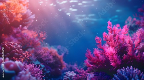 Colorful Underwater Coral Reef Scene with Space for Overlay Text