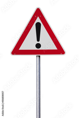 Verkehrsschild Achtung Gefahr isoliert  mit Transparenz