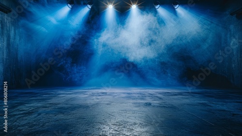 Create a cinematic  high-resolution image of an empty theater stage with a spotlight