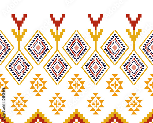 abstract Traditional geometric ethnic fabric pattern ornate elements with ethnic patterns design for textiles, rugs, clothing, sarong, scarf, batik, wrap, embroidery, print, curtain, carpet, wallpaper © narrn