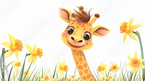 giraffe with flowers on a white background