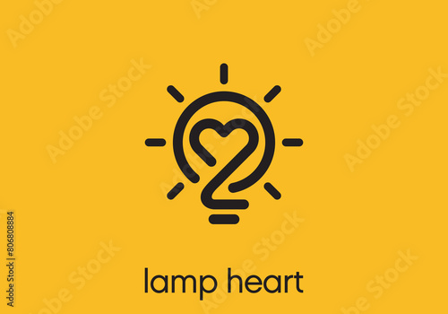 creative lamp with heart logo design vector