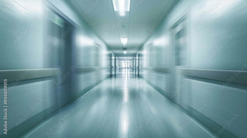 Obraz premium A blurred, dreamlike shot of a hospital hallway, with the walls and floor melting into each other in a surreal landscape.