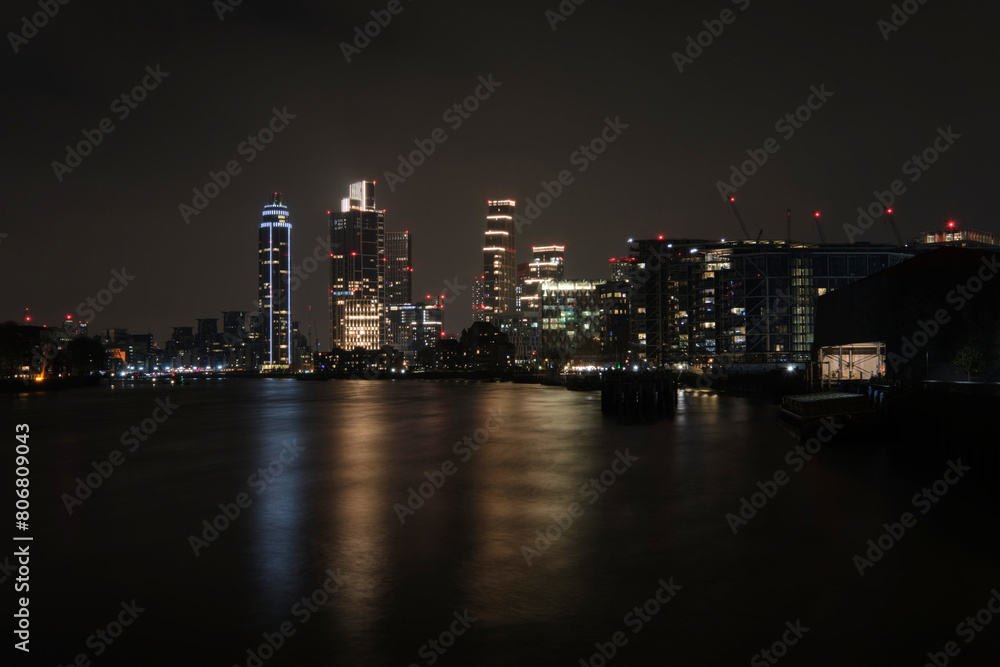 Scenic night view of London from Chelsea Bridge