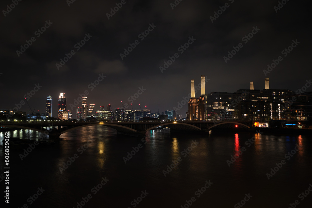 Scenic night view of London from Chelsea Bridge