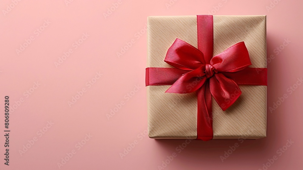 A brown box with a red bow on top of it A brown box with a red bow on top of it