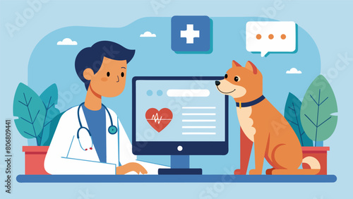 A pet owner witnessing their pet in pain uses a telemedicine platform to connect with a vet and receive guidance on how to provide immediate relief. Vector illustration