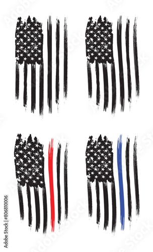 Grunge USA, police, firefighter flag vector design.