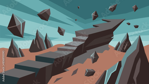 The jagged rocks of doubt and uncertainty constantly threatening to disrupt the smooth flow of consciousness.. Vector illustration